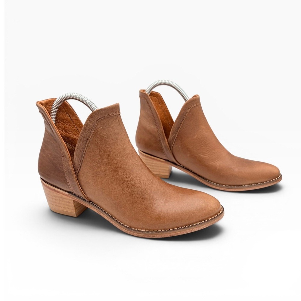 Wolverine 1883 Delaney Leather Ankle Boots 7 Boho Tan Cutout Block Heel Booties - Picture 1 of 7